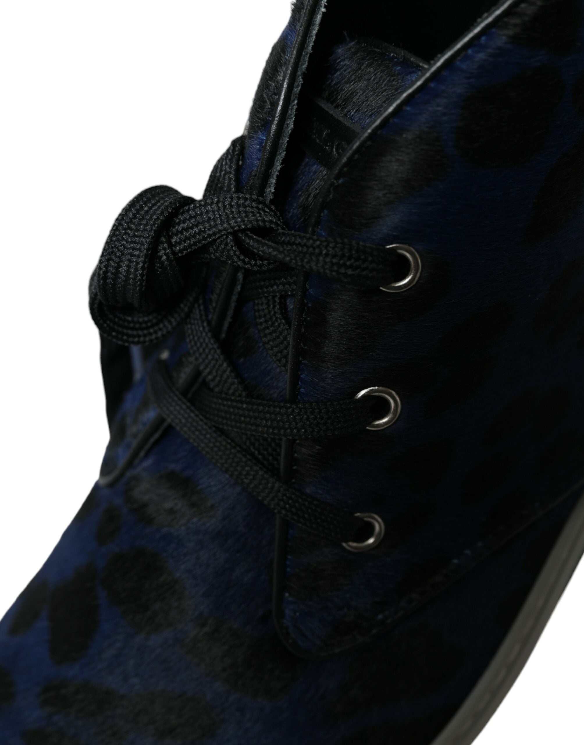 Dolce & Gabbana Blue Calfskin Leopard Mid-top Sneakers