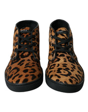 Dolce & Gabbana Brown Leopard Pony Hair Leather Mid-top Sneakers