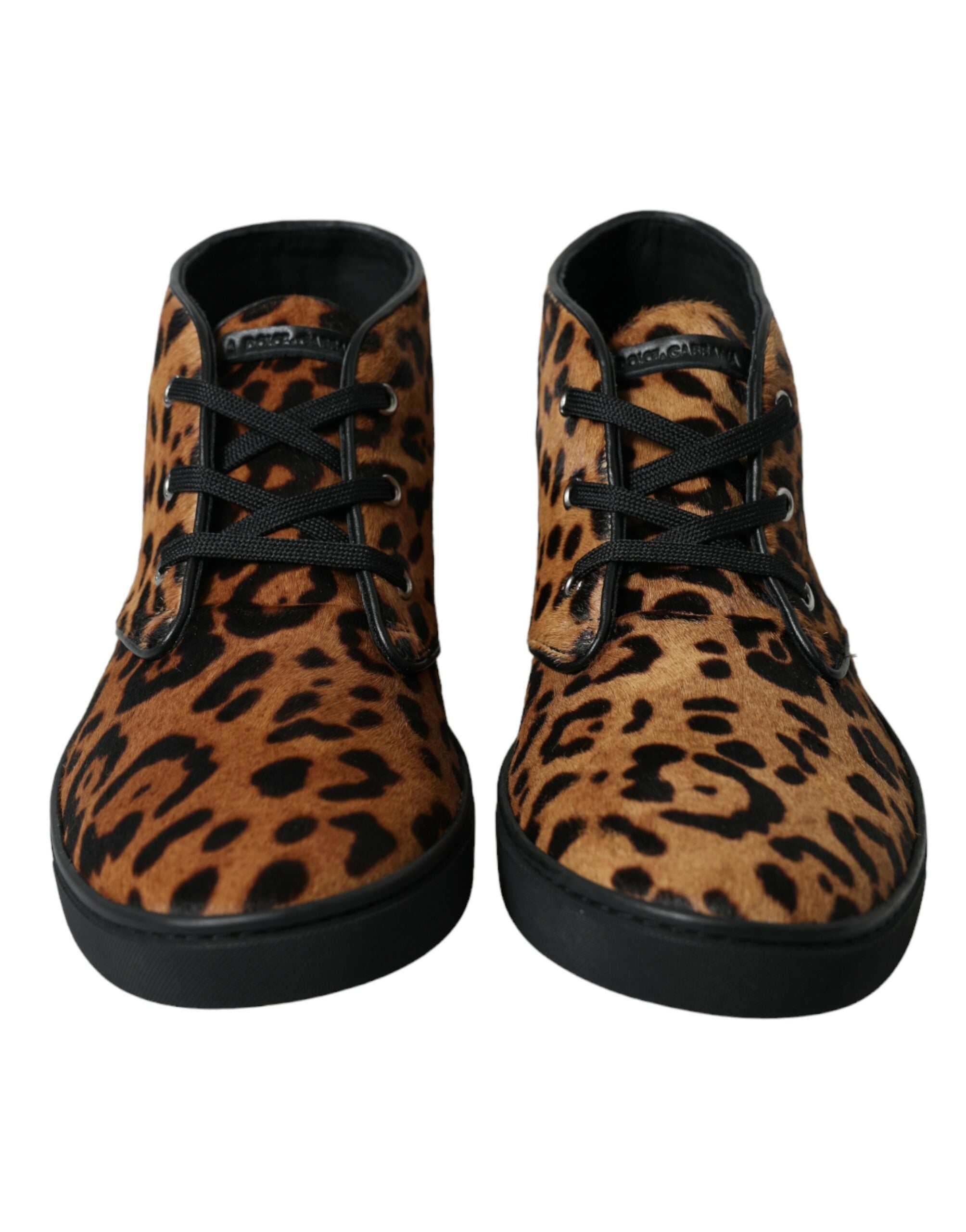 Dolce & Gabbana Brown Leopard Pony Hair Leather Mid-top Sneakers