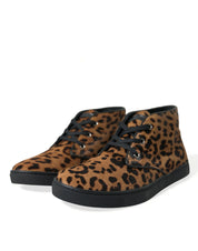 Dolce & Gabbana Brown Leopard Pony Hair Leather Mid-top Sneakers