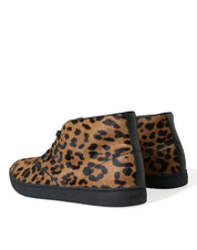Dolce & Gabbana Brown Leopard Pony Hair Leather Mid-top Sneakers
