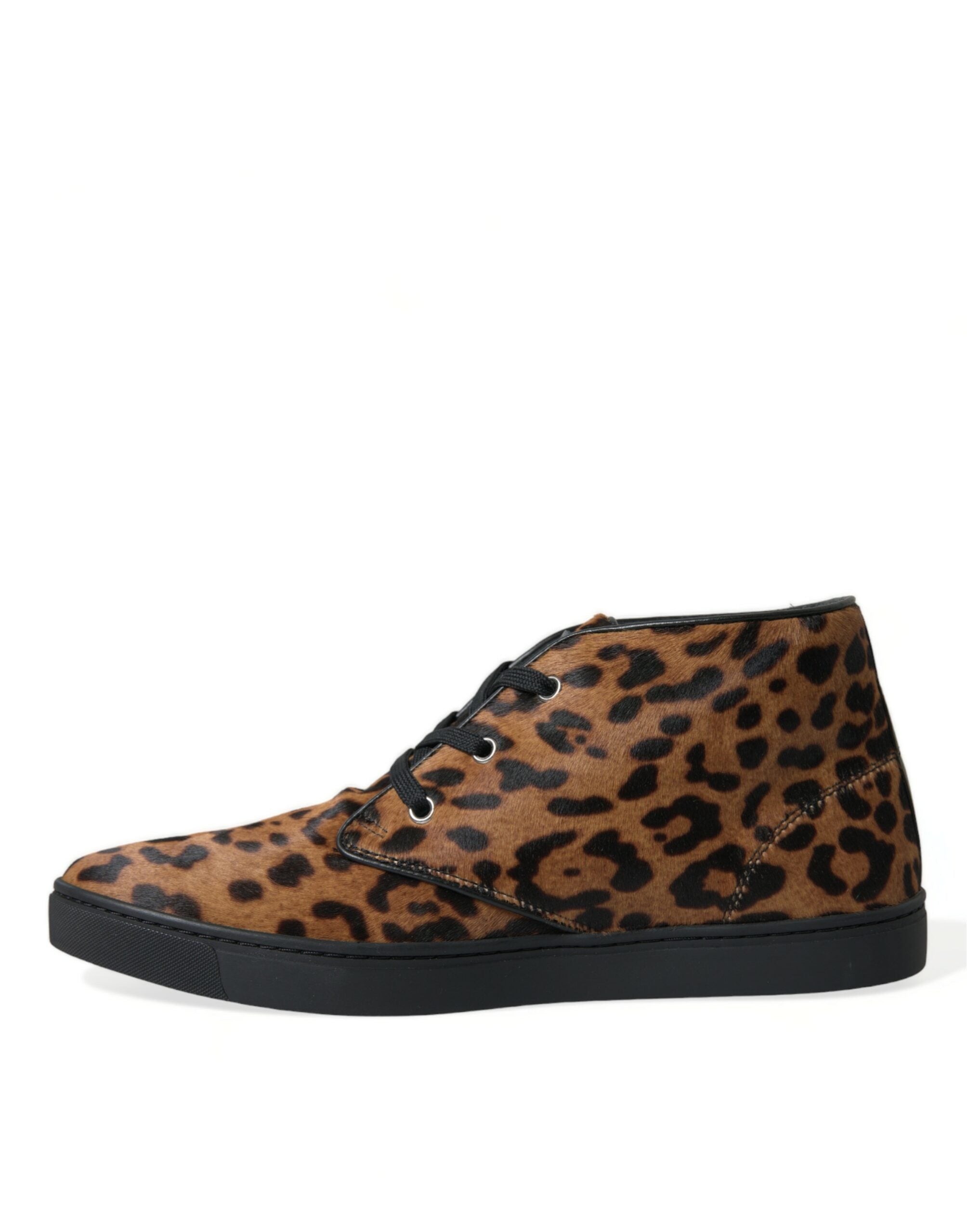 Dolce & Gabbana Brown Leopard Pony Hair Leather Mid-top Sneakers