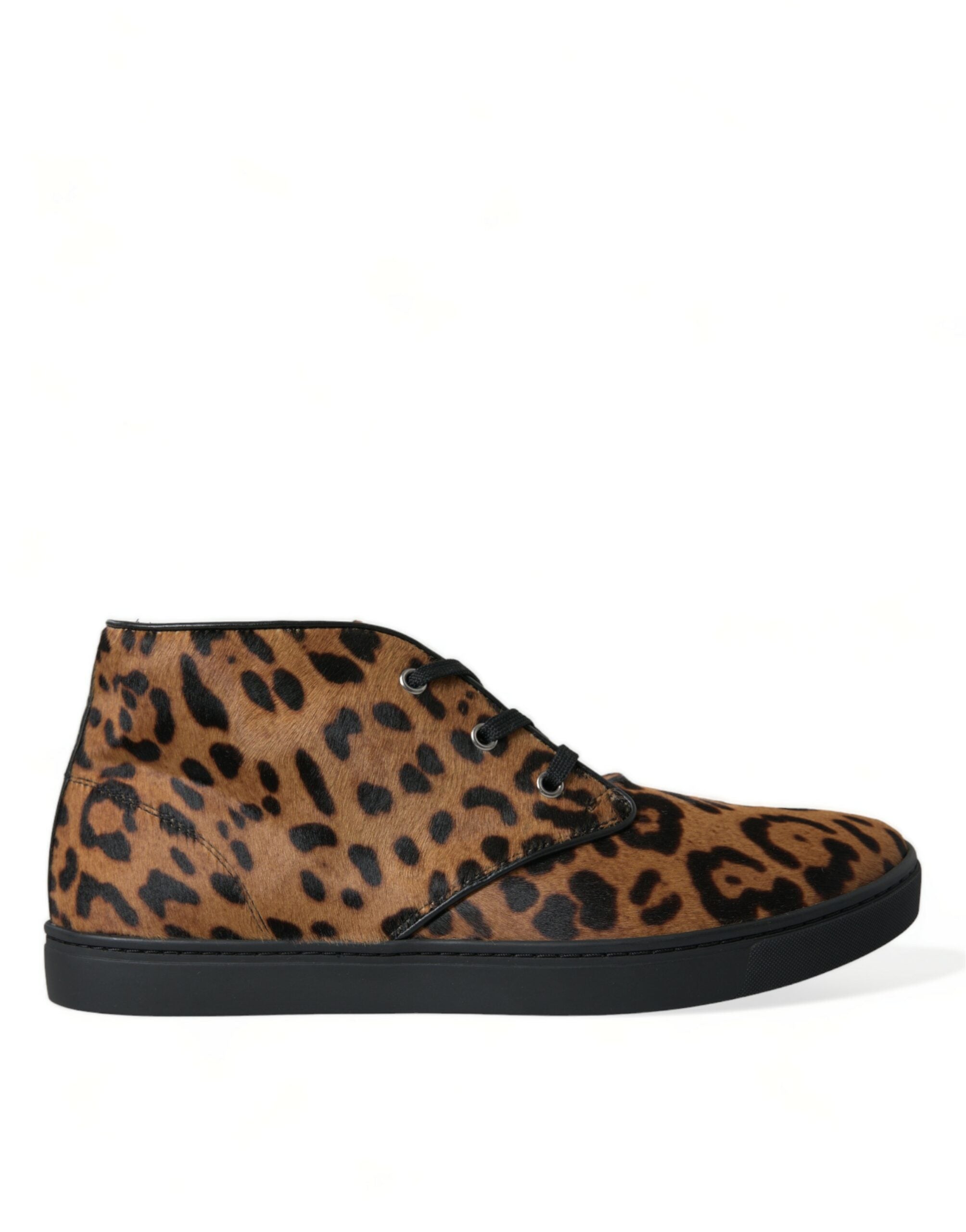 Dolce & Gabbana Brown Leopard Pony Hair Leather Mid-top Sneakers