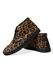 Dolce & Gabbana Brown Leopard Pony Hair Leather Mid-top Sneakers