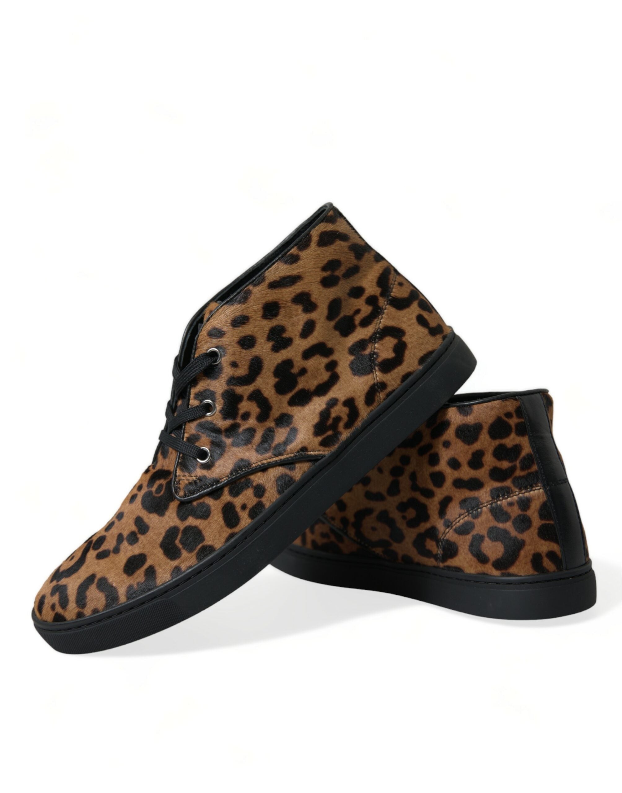 Dolce & Gabbana Brown Leopard Pony Hair Leather Mid-top Sneakers