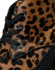 Dolce & Gabbana Brown Leopard Pony Hair Leather Mid-top Sneakers