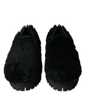 Dolce & Gabbana Black Fur Leather Loafers