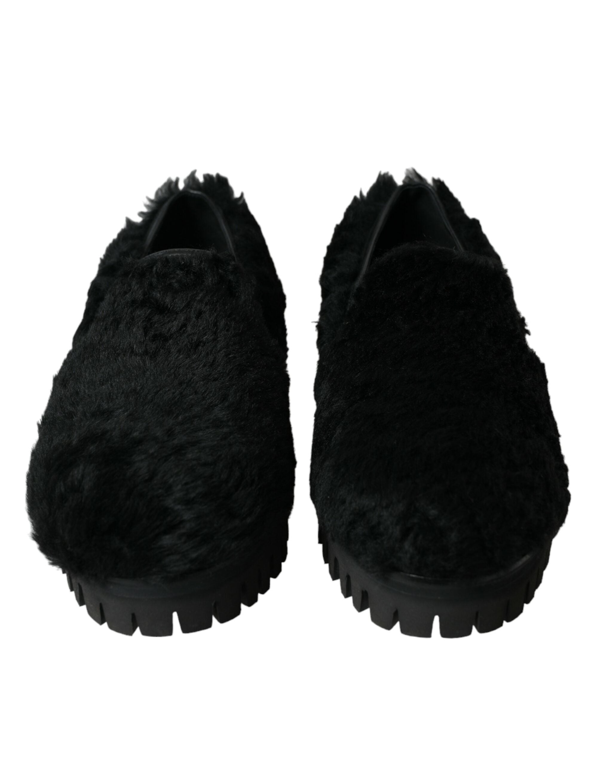 Dolce & Gabbana Black Fur Leather Loafers