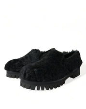 Dolce & Gabbana Black Fur Leather Loafers