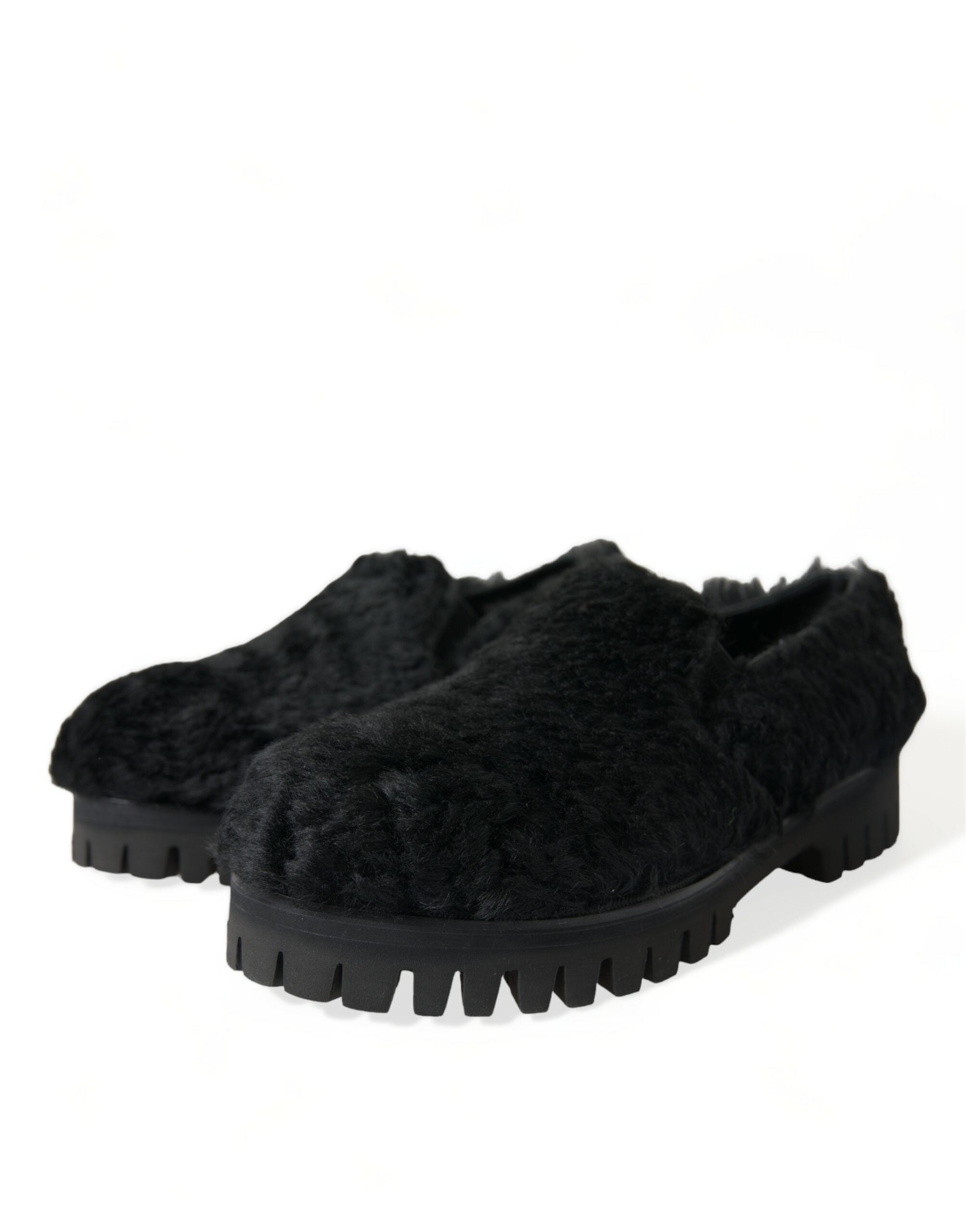 Dolce & Gabbana Black Fur Leather Loafers