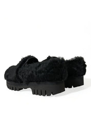 Dolce & Gabbana Black Fur Leather Loafers