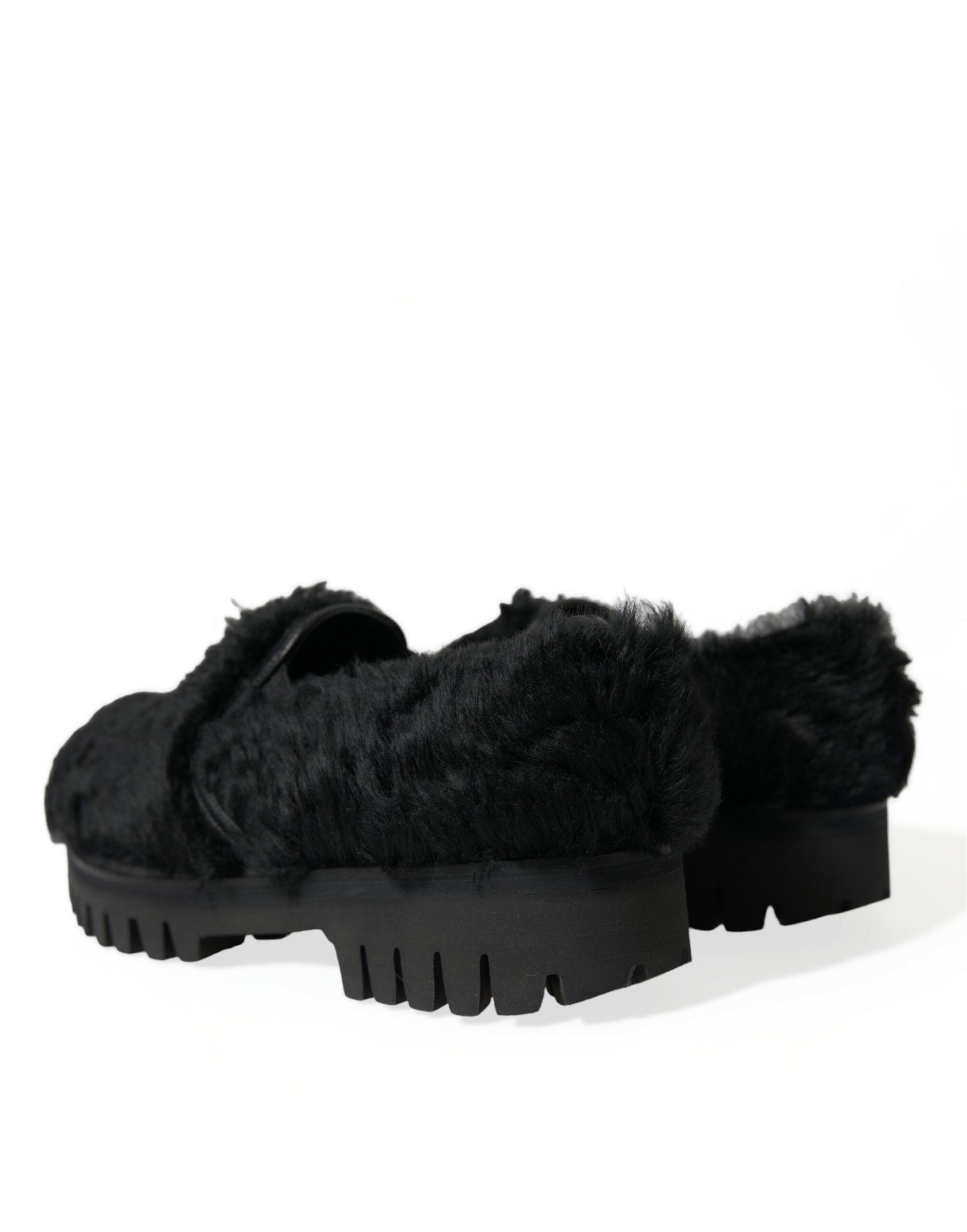 Dolce & Gabbana Black Fur Leather Loafers