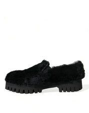 Dolce & Gabbana Black Fur Leather Loafers