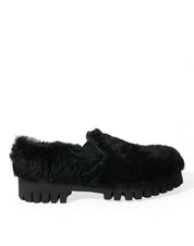 Dolce & Gabbana Black Fur Leather Loafers