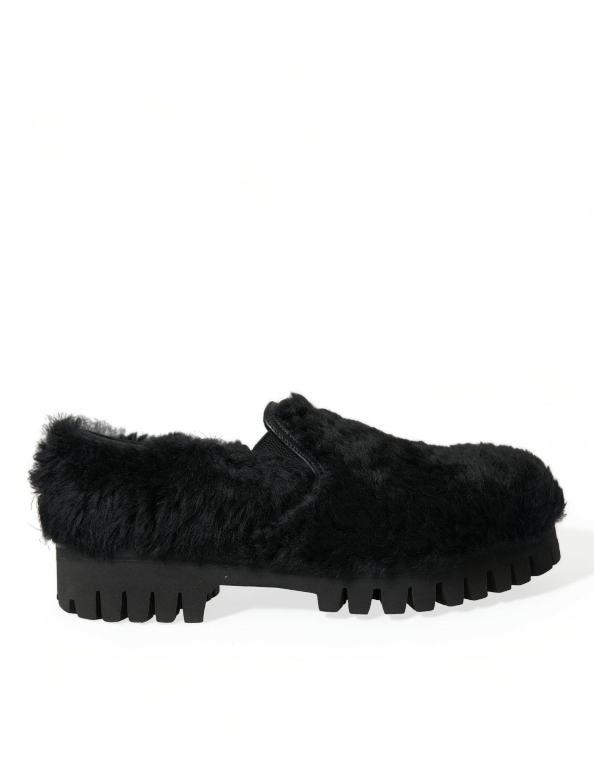 Dolce & Gabbana Black Fur Leather Loafers
