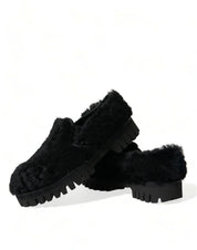 Dolce & Gabbana Black Fur Leather Loafers