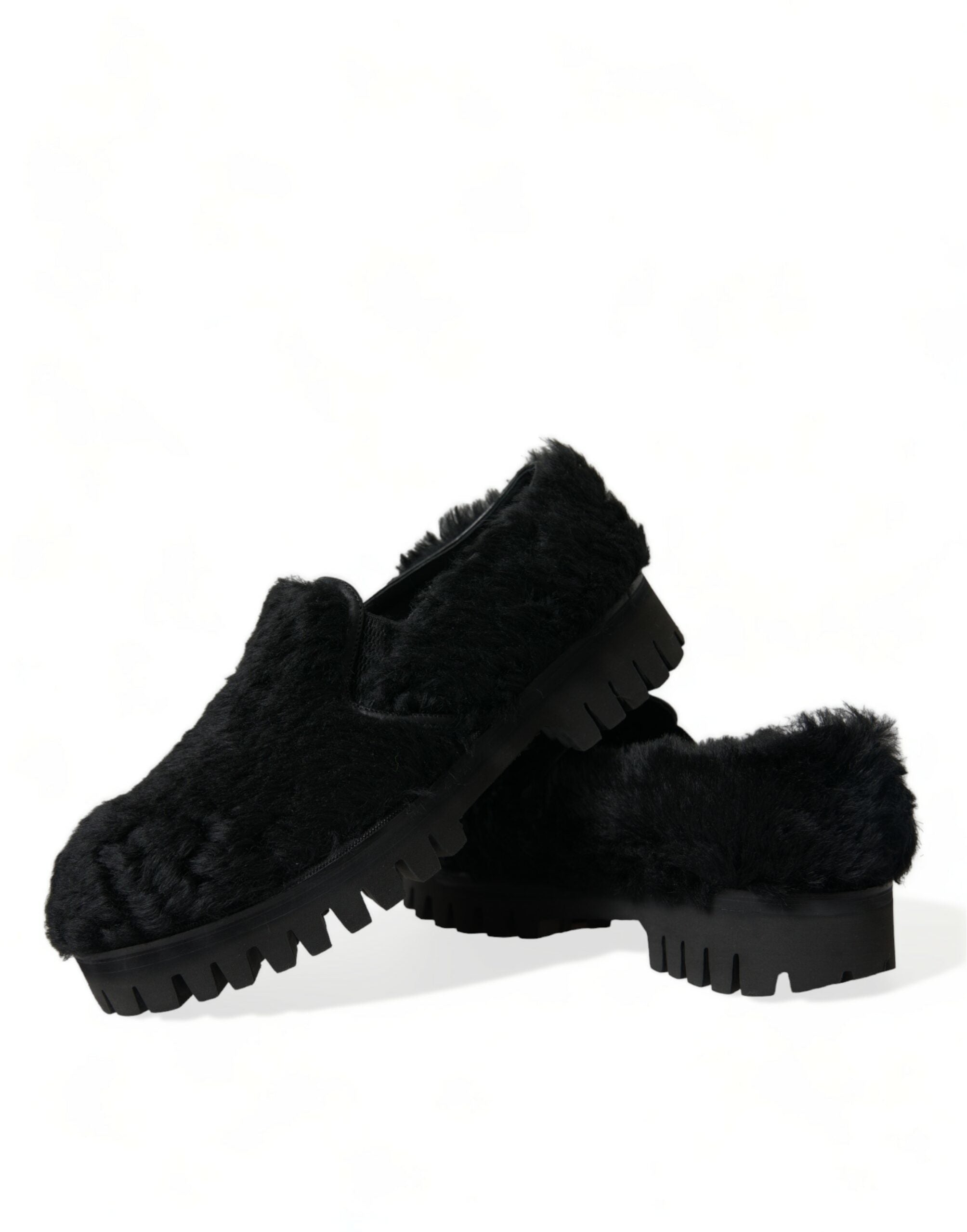 Dolce & Gabbana Black Fur Leather Loafers