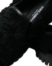 Dolce & Gabbana Black Fur Leather Loafers
