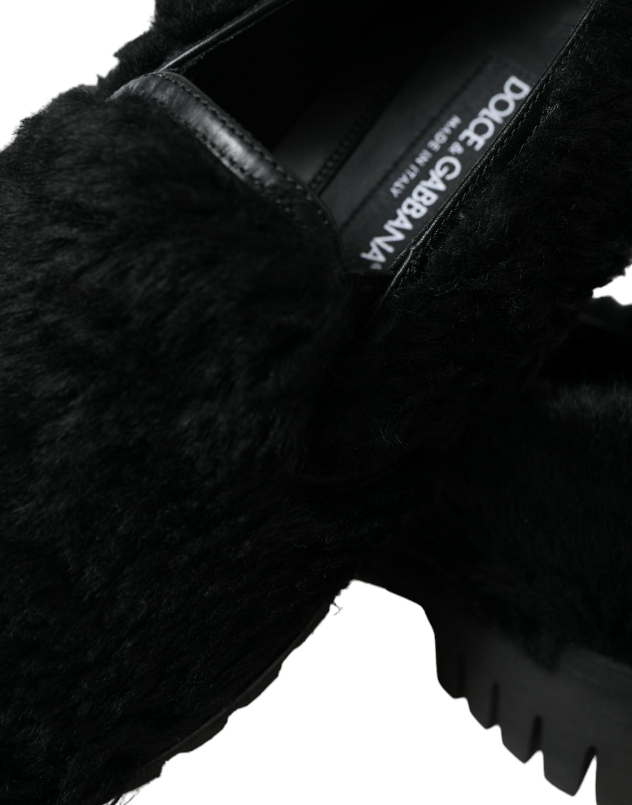 Dolce & Gabbana Black Fur Leather Loafers