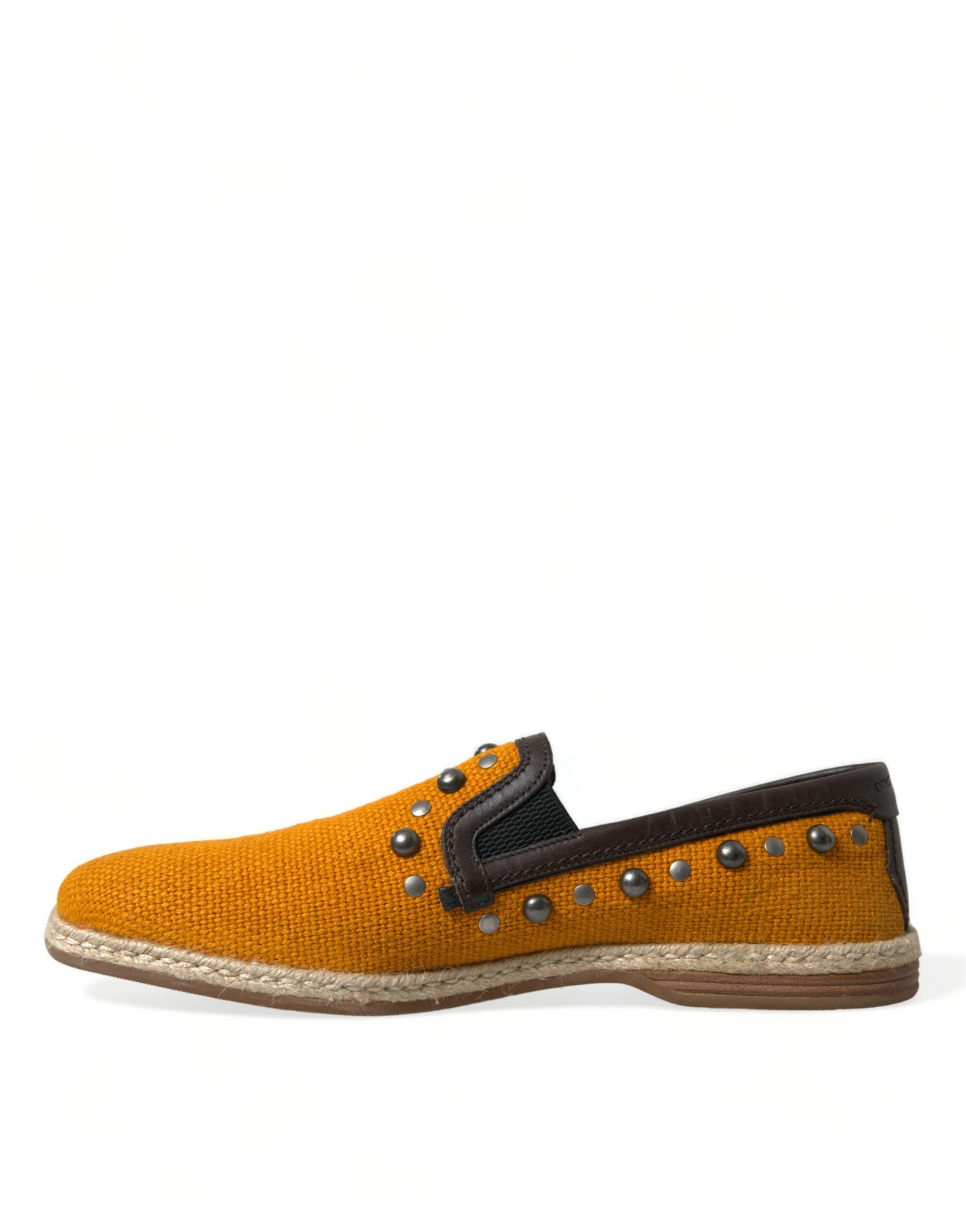 Dolce & Gabbana Orange Linen Leather Loafers