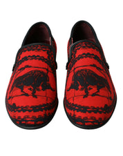 Dolce & Gabbana Red and Black Cotton Calfskin Leather Loafers