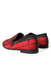Dolce & Gabbana Red and Black Cotton Calfskin Leather Loafers