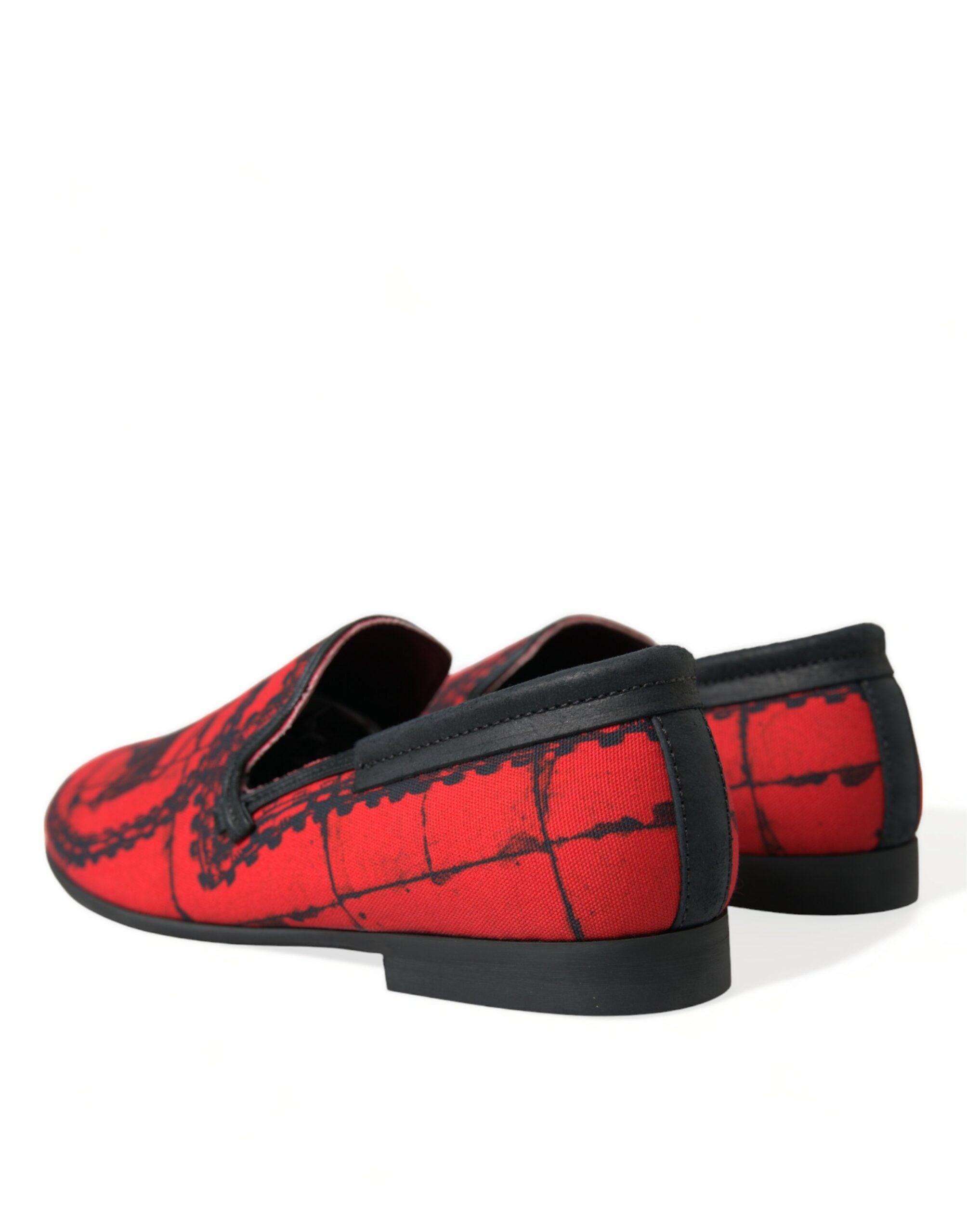 Dolce & Gabbana Red and Black Cotton Calfskin Leather Loafers