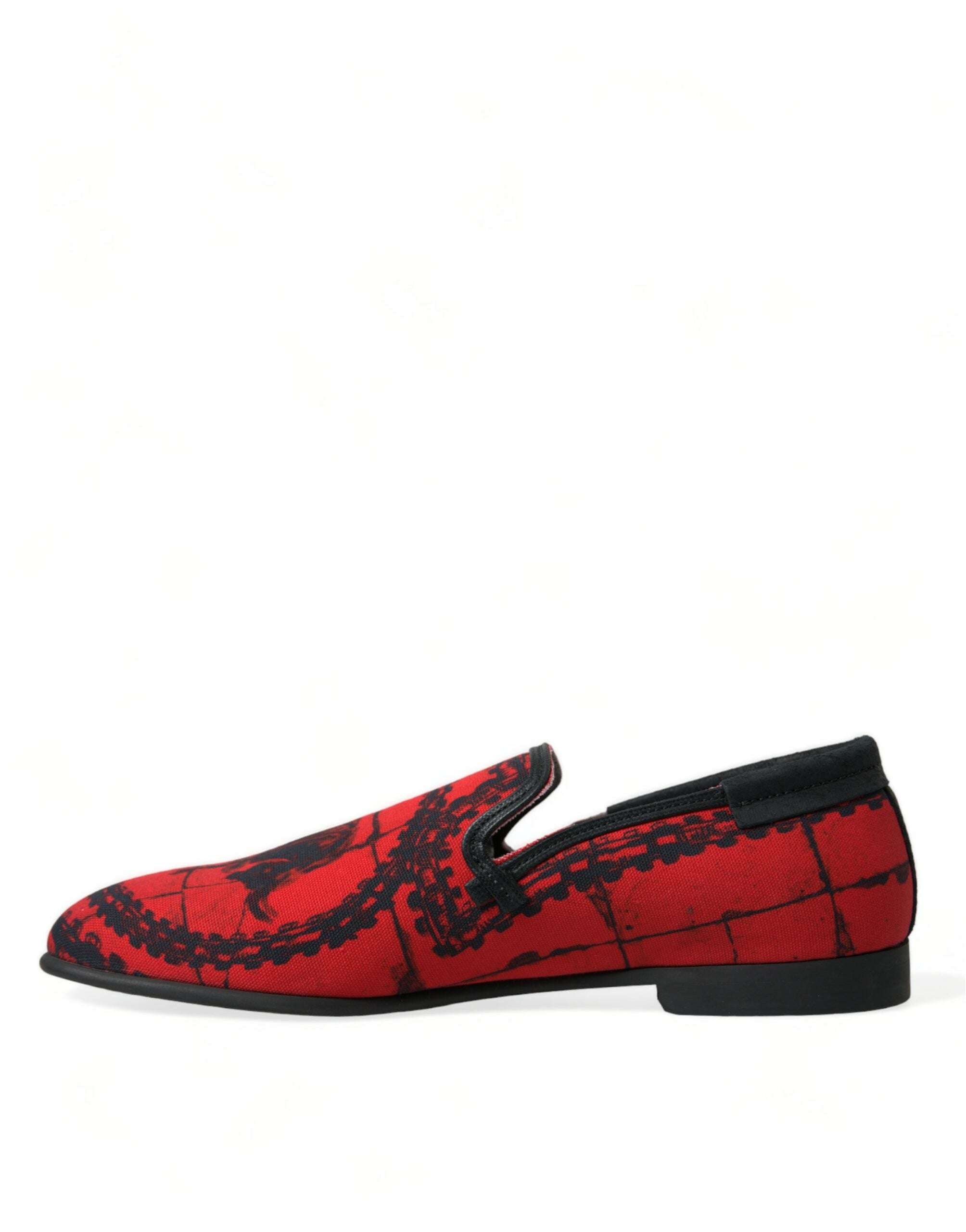 Dolce & Gabbana Red and Black Cotton Calfskin Leather Loafers