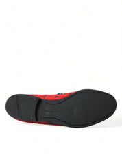 Dolce & Gabbana Red and Black Cotton Calfskin Leather Loafers
