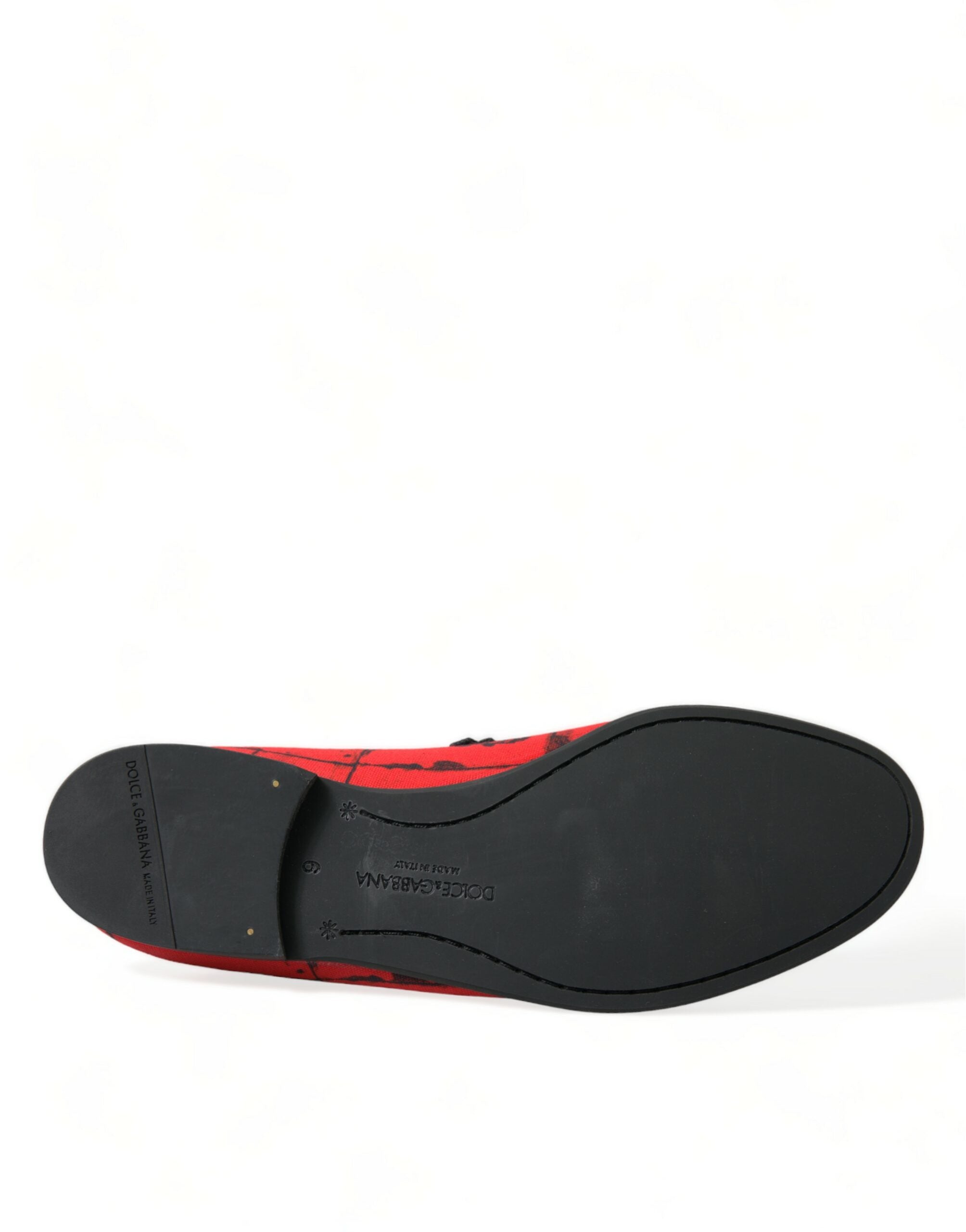 Dolce & Gabbana Red and Black Cotton Calfskin Leather Loafers