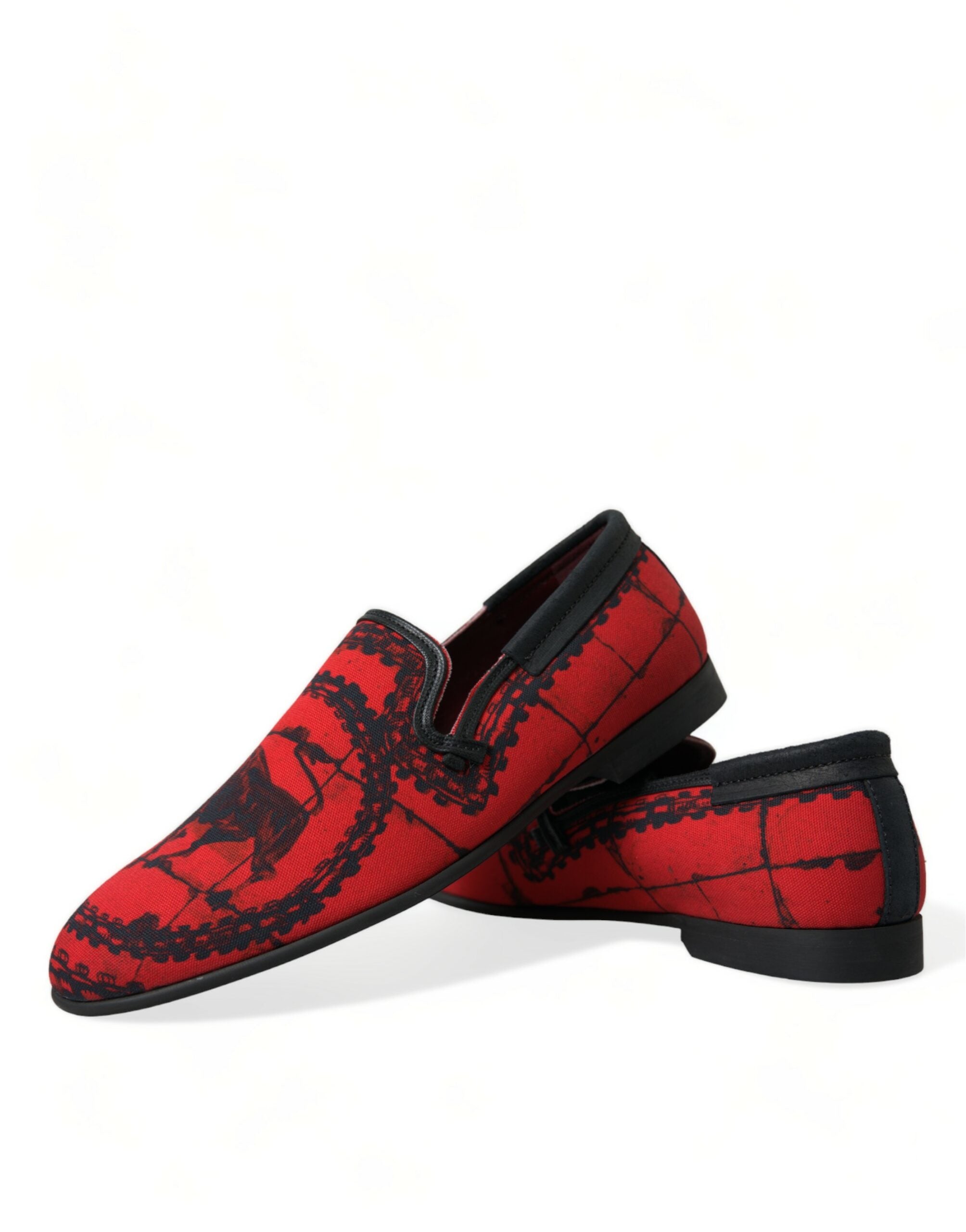 Dolce & Gabbana Red and Black Cotton Calfskin Leather Loafers