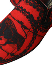 Dolce & Gabbana Red and Black Cotton Calfskin Leather Loafers