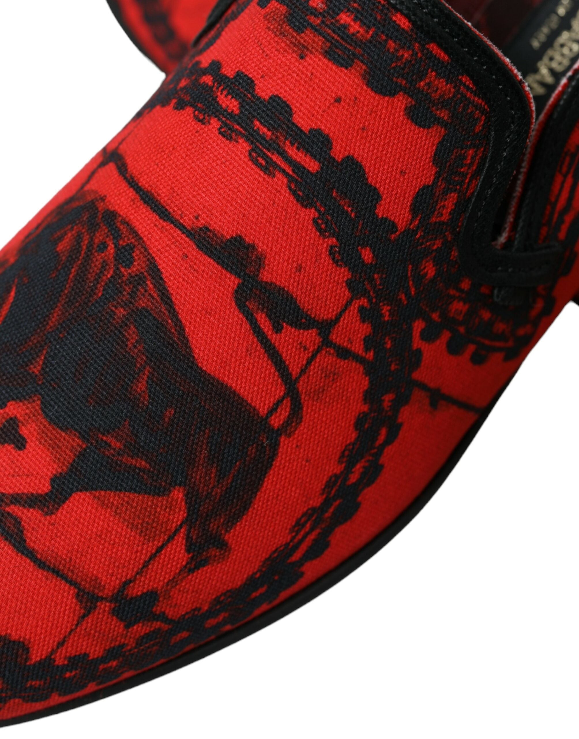 Dolce & Gabbana Red and Black Cotton Calfskin Leather Loafers