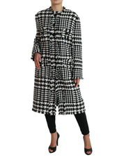 Black White Houndstooth Trench Coat Jacket