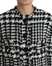Black White Houndstooth Trench Coat Jacket