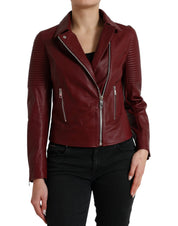 Bordeaux Leather Biker Coat Lambskin Jacket