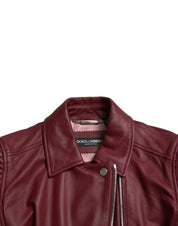 Bordeaux Leather Biker Coat Lambskin Jacket
