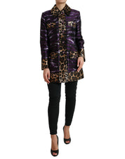 Purple Lamé Jacquard Tiger Print Coat Jacket