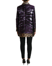 Purple Lamé Jacquard Tiger Print Coat Jacket