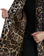 Purple Lamé Jacquard Tiger Print Coat Jacket
