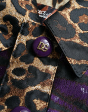 Purple Lamé Jacquard Tiger Print Coat Jacket