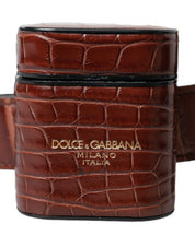 Brown Alligator Leather Airpods Case Coin Purse Wallet