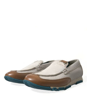 White Brown Leather Slip On Men Moccasin Shoes