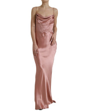 Pink Silk Spaghetti Straps Long Gown Dress