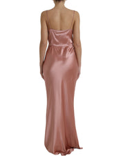 Pink Silk Spaghetti Straps Long Gown Dress