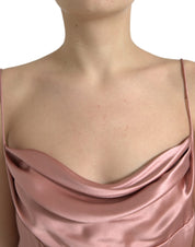 Pink Silk Spaghetti Straps Long Gown Dress