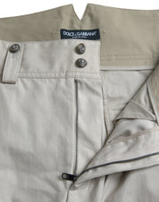 Beige Cotton High Waist Tapered Pants