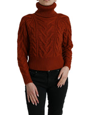 Brown Wool Knit Turtleneck Pullover Sweater