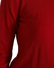 Red Wool Knitted Crew Neck Pullover Sweater