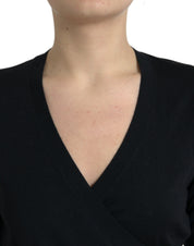 Black Wool V-neck Crossed Cardigan Sweater